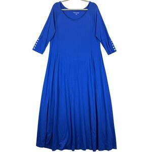 Soft Surroundings Maxi Dress Large Beachy Coastal Nautical Jersey Stretch Pocket